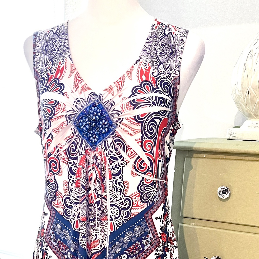 Red, White, & Blue Sleeveless Boho Sublimation Dress